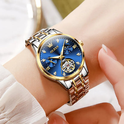 Reloj Automático para Mujer 32mm – Tourbillon, Indicador de Fase Lunar, Acero Inoxidable, 32mm, 3ATM.⭐4.8 (21 Opiniones)