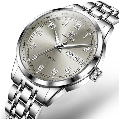Reloj Automático Hombre 42mm – Acero Inoxidable, Calendario Completo y Día de la Semana, Luminiscente, 40-44mm, 3ATM