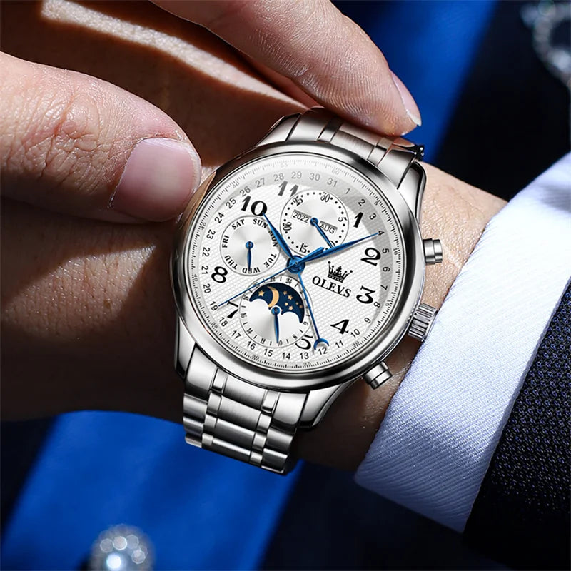 Reloj Automático Hombre 42mm – Multifunción con Fase Lunar, Calendario Completo, Acero Inoxidable, 40-44mm, 3ATM ⭐4.6 (174 Opiniones)