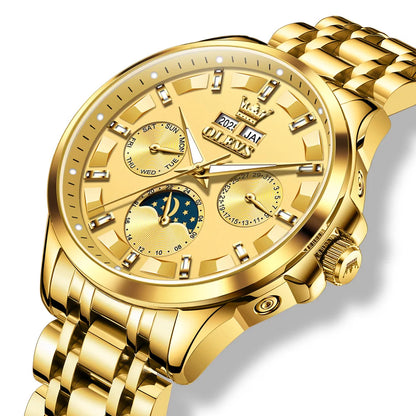 Reloj Automático Hombre 42.5mm – Mecánico de Lujo, Acero Inoxidable Dorado, Fase Lunar, Calendario Completo, Visualización de Semana, Impermeable 3ATM ⭐4.9 (176 Opiniones)