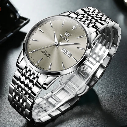 Reloj Automático Hombre 40 mm – Mecánico de Lujo, Acero Inoxidable, Calendario Completo, Luminiscente, 40-44mm, 3ATM