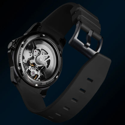 Reloj Automático Hombre 42mm – Mecánico Esqueleto, Tourbillon Decorativo, Caja Cuadrada, Correa de Silicona, Impermeable 3ATM ⭐4.7 (146 Opiniones)