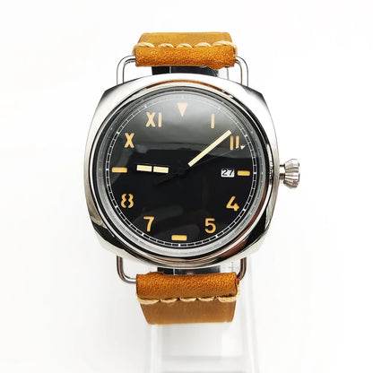 Reloj Automático Retro 45mm NH35 – Correa de Cuero, Esfera Verde Luminosa
