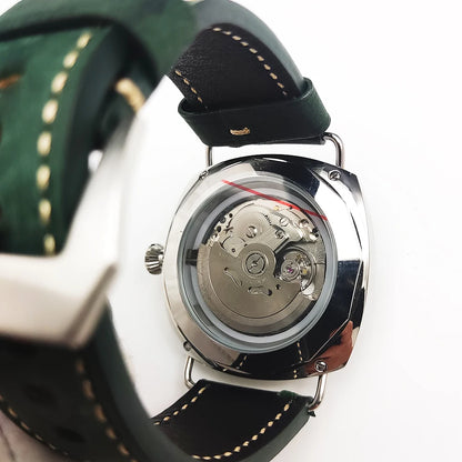 Reloj Automático Retro 45mm NH35 – Correa de Cuero, Esfera Verde Luminosa