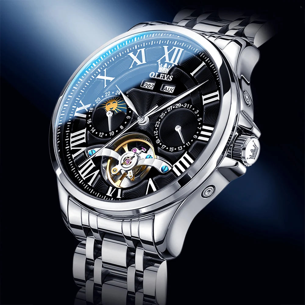 Reloj Automático Hombre 41mm – Multifunción Mecánico, Esqueleto, Tourbillon, Calendario Completo, Fase Lunar ⭐4.9 (178 Opiniones)
