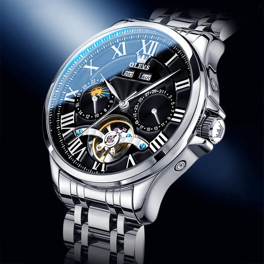 Reloj Automático Hombre 41mm – Multifunción Mecánico, Esqueleto, Tourbillon, Calendario Completo, Fase Lunar ⭐4.9 (178 Opiniones)