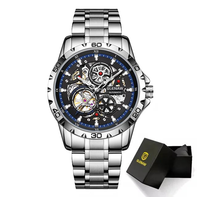 Reloj Automático Steampunk Skeleton para Hombre – 43mm, Esqueleto Mecánico, Luminiscente, Acero Inoxidable, 3ATM ⭐4.5 (154 Opiniones)