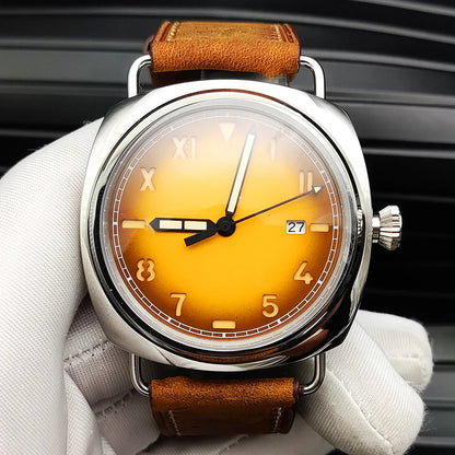 Reloj Automático Retro 45mm NH35 – Correa de Cuero, Esfera Verde Luminosa