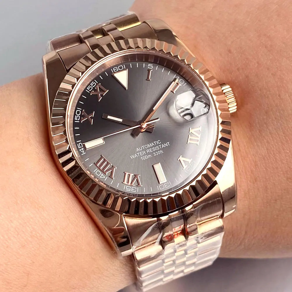 Reloj Automático de Buceo, 36mm/39mm, Esfera Sunburst Plata/Gris, Números Romanos, Cristal Zafiro, NH35A, 200M ⭐4.7 (158 Opiniones)