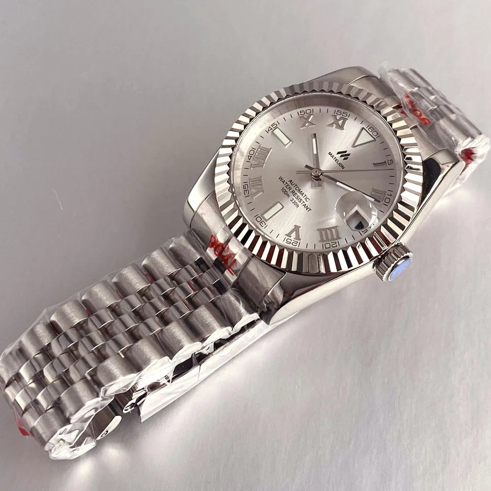Reloj Automático de Buceo, 36mm/39mm, Esfera Sunburst Plata/Azul/Gris, Números Romanos, NH35A, Cristal Zafiro, 200M ⭐4.7 (165 Opiniones)