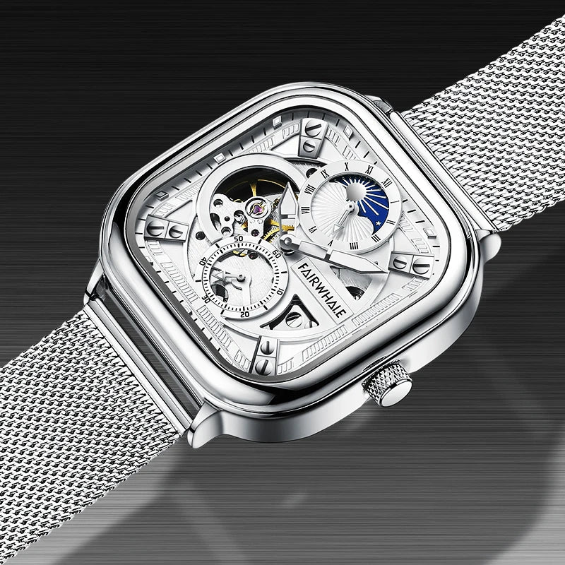 Reloj Automático Hombre 42mm – Mecánico de Lujo, Caja Cuadrada, Acero Inoxidable, Fase Lunar, Impermeable 3ATM ⭐4.8 (162 Opiniones)