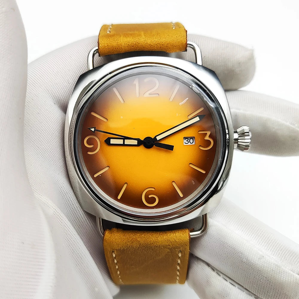 Reloj Automático Retro 45mm NH35 – Correa de Cuero, Esfera Verde Luminosa