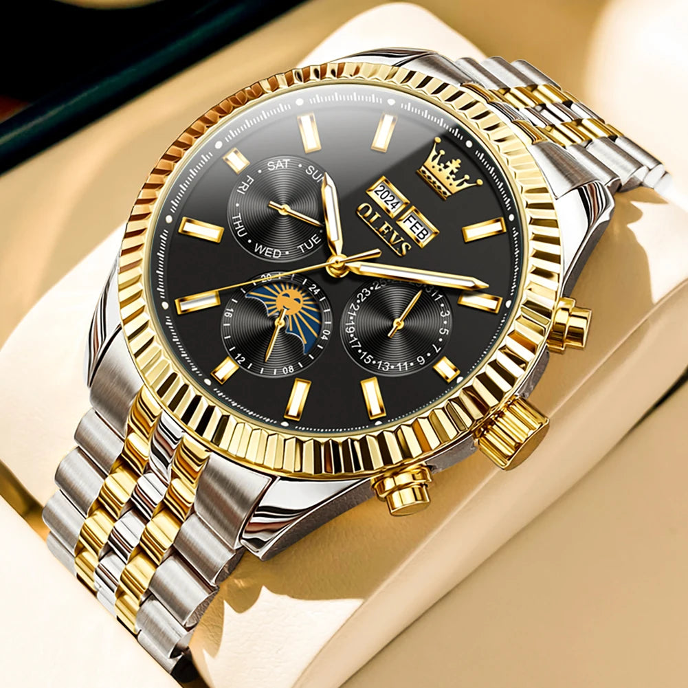 Reloj Automático Hombre 43.5mm– Mecánico de Lujo, Calendario Perpetuo, Fase Lunar, Visualización de Semana, Acero Inoxidable ⭐4.9 (172 Opiniones)