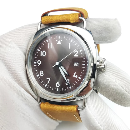 Reloj Automático Retro 45mm NH35 – Correa de Cuero, Esfera Verde Luminosa