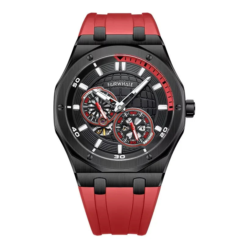 Reloj Automático Hombre 42mm – Mecánico Esqueleto, Correa de Goma Deportiva, Acero Inoxidable, Impermeable 3ATM ⭐4.7 (139 Opiniones)