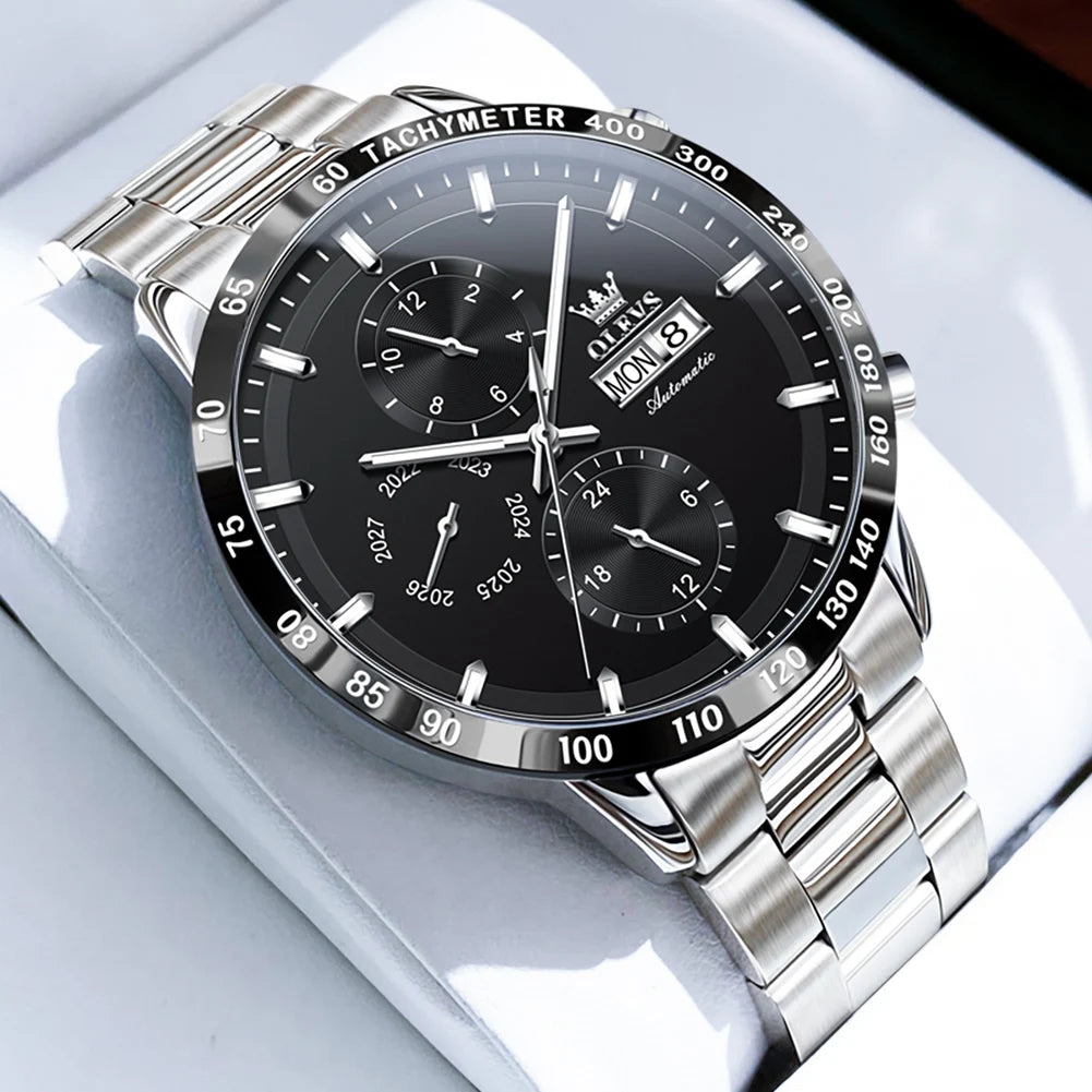 Reloj Automático Hombre 42.5mm – Multifunción con Calendario Completo, Acero Inoxidable, 40-44mm, 3ATM