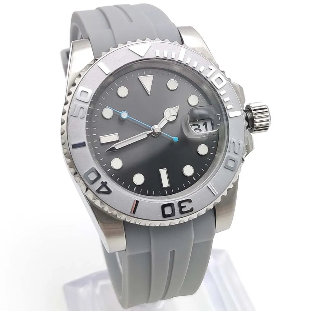 Reloj Automático 41mm – NH35 Japonés, Esfera Gris, Cristal de Zafiro, Correa de Caucho