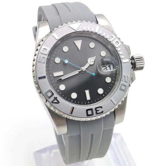 Reloj Automático 41mm – NH35 Japonés, Esfera Gris, Cristal de Zafiro, Correa de Caucho