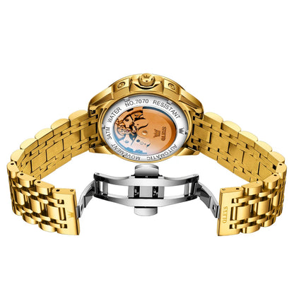 Reloj Automático Hombre 42.5mm – Mecánico de Lujo, Acero Inoxidable Dorado, Fase Lunar, Calendario Completo, Visualización de Semana, Impermeable 3ATM ⭐4.9 (176 Opiniones)