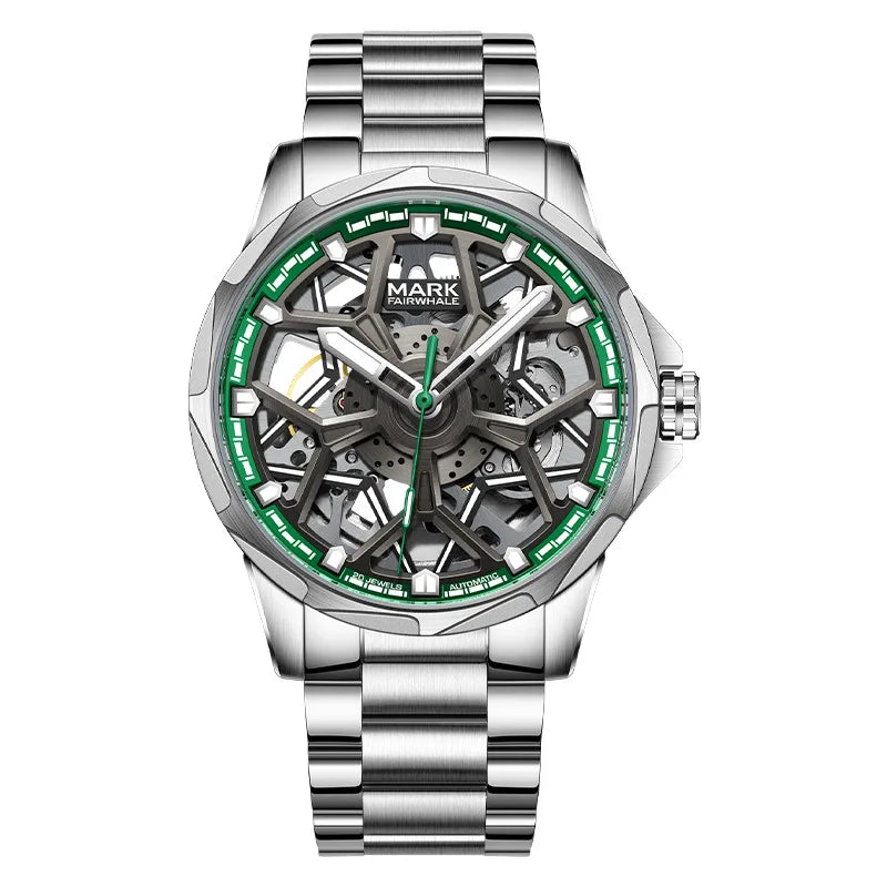 Reloj Automático Hombre 43mm – Mecánico Esqueleto con Esfera Tipo Hub, Acero Inoxidable, Luminiscente y Resistente al Agua