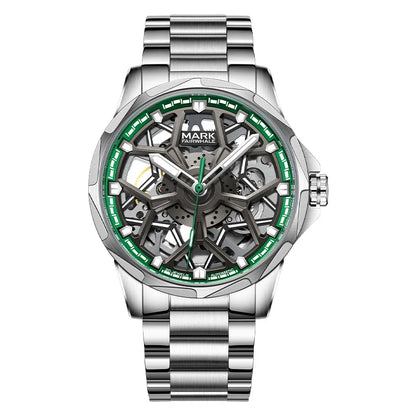 Reloj Automático Hombre 43mm – Mecánico Esqueleto con Esfera Tipo Hub, Acero Inoxidable, Luminiscente y Resistente al Agua