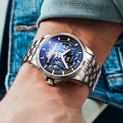 Reloj Automático Hombre – Mecánico Esqueleto, Tourbillon Decorativo, Acero Inoxidable, Calendario Completo, Impermeable 3ATM ⭐4.7 (148 Opiniones)