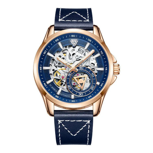 Reloj Automático para Hombre 42.5mm – Esqueleto Mecánico, Segundero Triangular, Correa de Cuero, 3ATM ⭐4.4 (167 Opiniones)