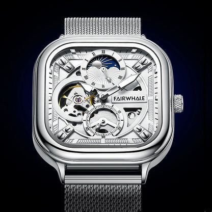 Reloj Automático Hombre 42mm – Mecánico de Lujo, Caja Cuadrada, Acero Inoxidable, Fase Lunar, Impermeable 3ATM ⭐4.8 (162 Opiniones)
