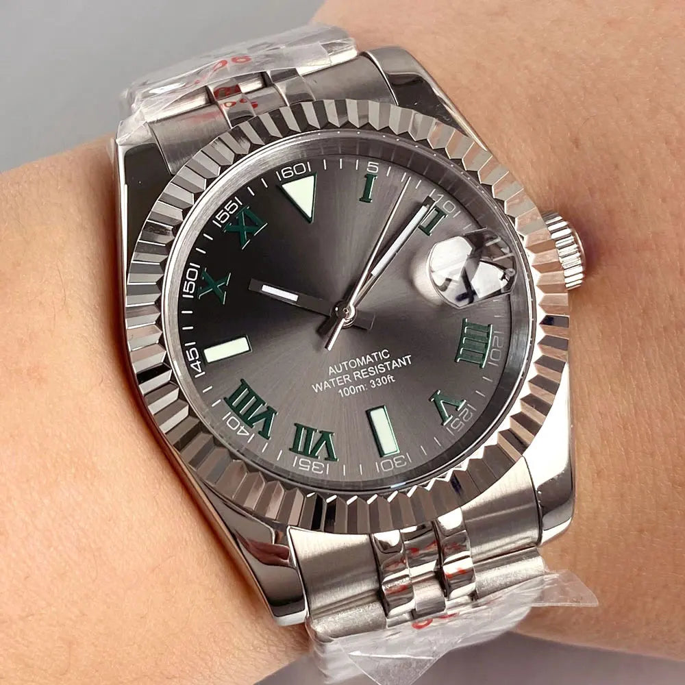 Reloj Automático de Buceo, 36mm/39mm, Esfera Sunburst Plata/Azul/Gris, Números Romanos, NH35A, Cristal Zafiro, 200M ⭐4.7 (165 Opiniones)