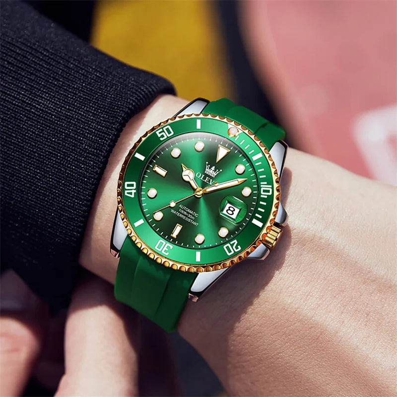 Reloj Automático Hombre 41mm – Mecánico con Correa de Silicona, Calendario Completo, Luminiscente y Resistente al Agua