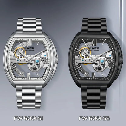 Reloj Automático Hombre 44x43 mm – Mecánico Esqueleto de Acero Inoxidable, Resistente al Agua, Caja Tonneau