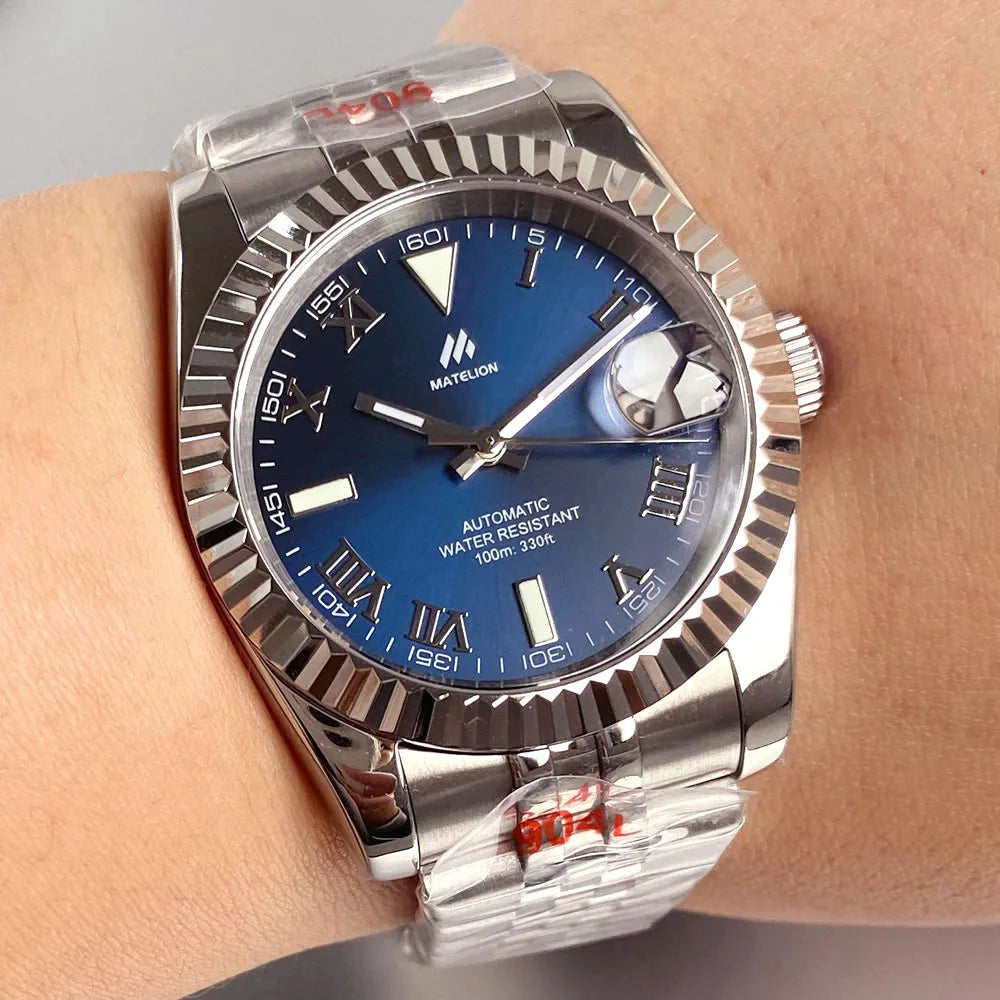 Reloj Automático de Buceo, 36mm/39mm, Esfera Sunburst Plata/Azul/Gris, Números Romanos, NH35A, Cristal Zafiro, 200M ⭐4.7 (165 Opiniones)