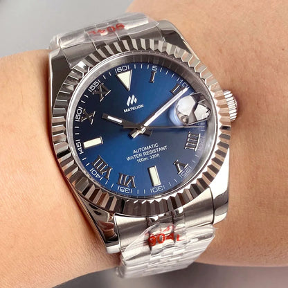 Reloj Automático de Buceo, 36mm/39mm, Esfera Sunburst Plata/Azul/Gris, Números Romanos, NH35A, Cristal Zafiro, 200M ⭐4.7 (165 Opiniones)