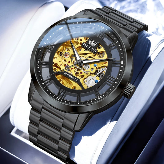 Reloj Automático Hombre 43,5mm – Esqueleto Transparente, Mecánico, Acero Inoxidable Negro, Manecillas Luminiscentes ⭐4.8 (165 Opiniones)