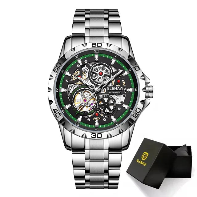 Reloj Automático Steampunk Skeleton para Hombre – 43mm, Esqueleto Mecánico, Luminiscente, Acero Inoxidable, 3ATM ⭐4.5 (154 Opiniones)
