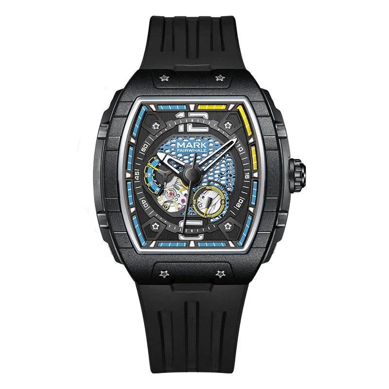 Reloj Automático Hombre 46x53mm – Mecánico Esqueleto, Caja Tonneau, Correa de Goma Deportiva, Impermeable 3ATM ⭐4.6 (128 Opiniones)