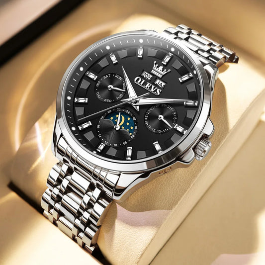 Reloj Automático Hombre 42.5mm – Mecánico de Lujo, Acero Inoxidable Dorado, Fase Lunar, Calendario Completo, Visualización de Semana, Impermeable 3ATM ⭐4.9 (176 Opiniones)