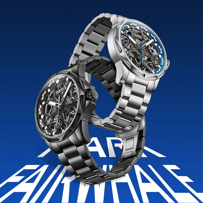 Reloj Automático Hombre 43mm – Mecánico Esqueleto con Esfera Tipo Hub, Acero Inoxidable, Luminiscente y Resistente al Agua