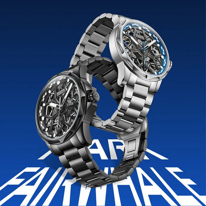 Reloj Automático Hombre 43mm – Mecánico Esqueleto con Esfera Tipo Hub, Acero Inoxidable, Luminiscente y Resistente al Agua