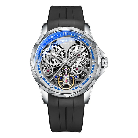 Reloj Automático Hombre 42mm – Mecánico Esqueleto, Tourbillon Decorativo, Caja Cuadrada, Correa de Silicona, Impermeable 3ATM ⭐4.7 (146 Opiniones)