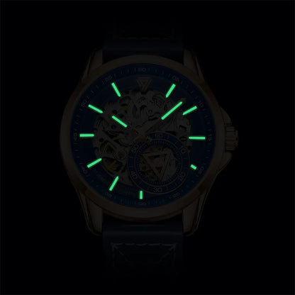 Reloj Automático para Hombre 42.5mm – Esqueleto Mecánico, Segundero Triangular, Correa de Cuero, 3ATM ⭐4.4 (167 Opiniones)