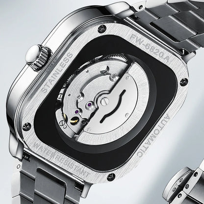 Reloj Automático Hombre 42mm – Mecánico de Acero Inoxidable, Caja Cuadrada, Calendario Completo y Resistente al Agua