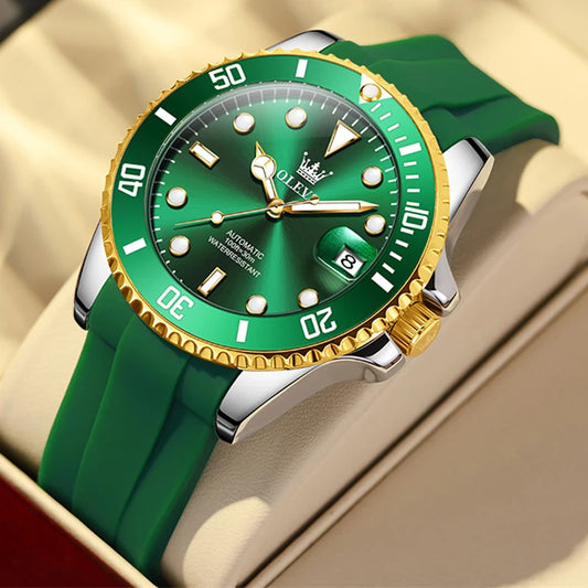 Reloj Automático Hombre 41mm – Mecánico con Correa de Silicona, Calendario Completo, Luminiscente y Resistente al Agua