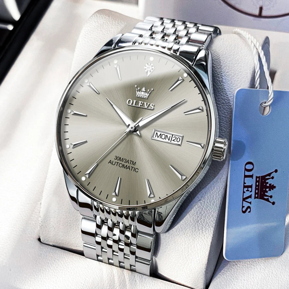 Reloj Automático Hombre 40 mm – Mecánico de Lujo, Acero Inoxidable, Calendario Completo, Luminiscente, 40-44mm, 3ATM