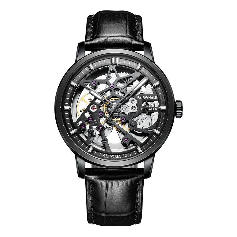 Reloj Automático Hombre – Esqueleto con Tourbillon, Acero Negro, Manecillas Luminiscentes, 40-44mm, 3ATM