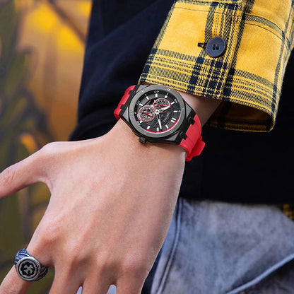 Reloj Automático Hombre 42mm – Mecánico Esqueleto, Correa de Goma Deportiva, Acero Inoxidable, Impermeable 3ATM ⭐4.7 (139 Opiniones)