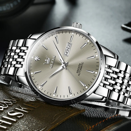 Reloj Automático Hombre 40 mm – Mecánico de Lujo, Acero Inoxidable, Calendario Completo, Luminiscente, 40-44mm, 3ATM