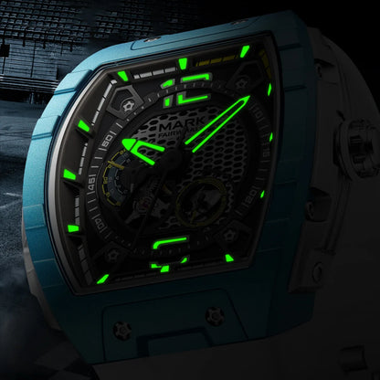 Reloj Automático Hombre 46x53mm – Mecánico Esqueleto, Caja Tonneau, Correa de Goma Deportiva, Impermeable 3ATM ⭐4.6 (128 Opiniones)