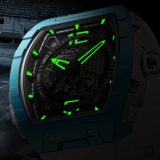 Reloj Automático Hombre 46x53mm – Mecánico Esqueleto, Caja Tonneau, Correa de Goma Deportiva, Impermeable 3ATM ⭐4.6 (128 Opiniones)