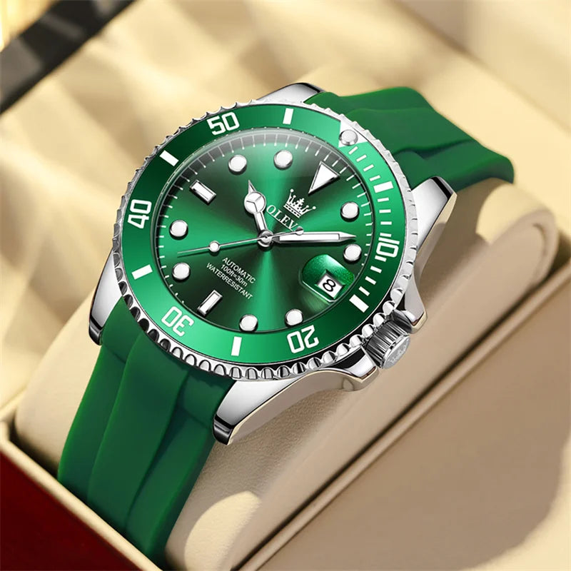 Reloj Automático Hombre 41mm – Mecánico con Correa de Silicona, Calendario Completo, Luminiscente y Resistente al Agua